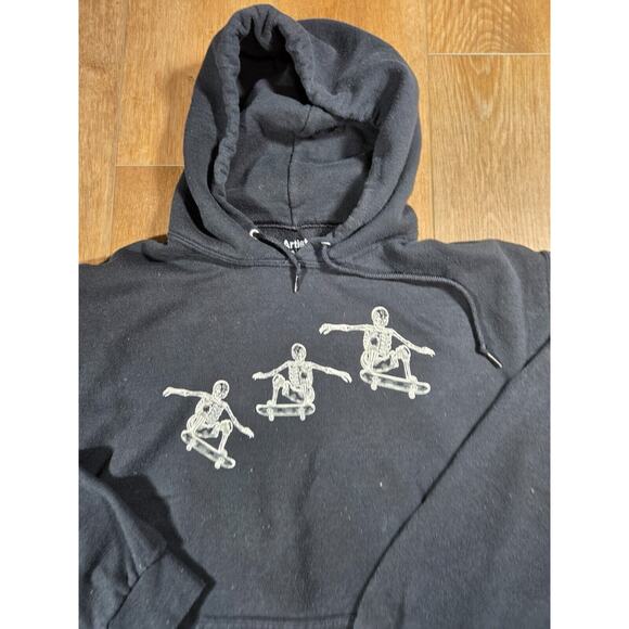 Artist Union Skeleton Skateboarding Hoodie Men Small Black Fleece Pullover - Picture 2 of 6